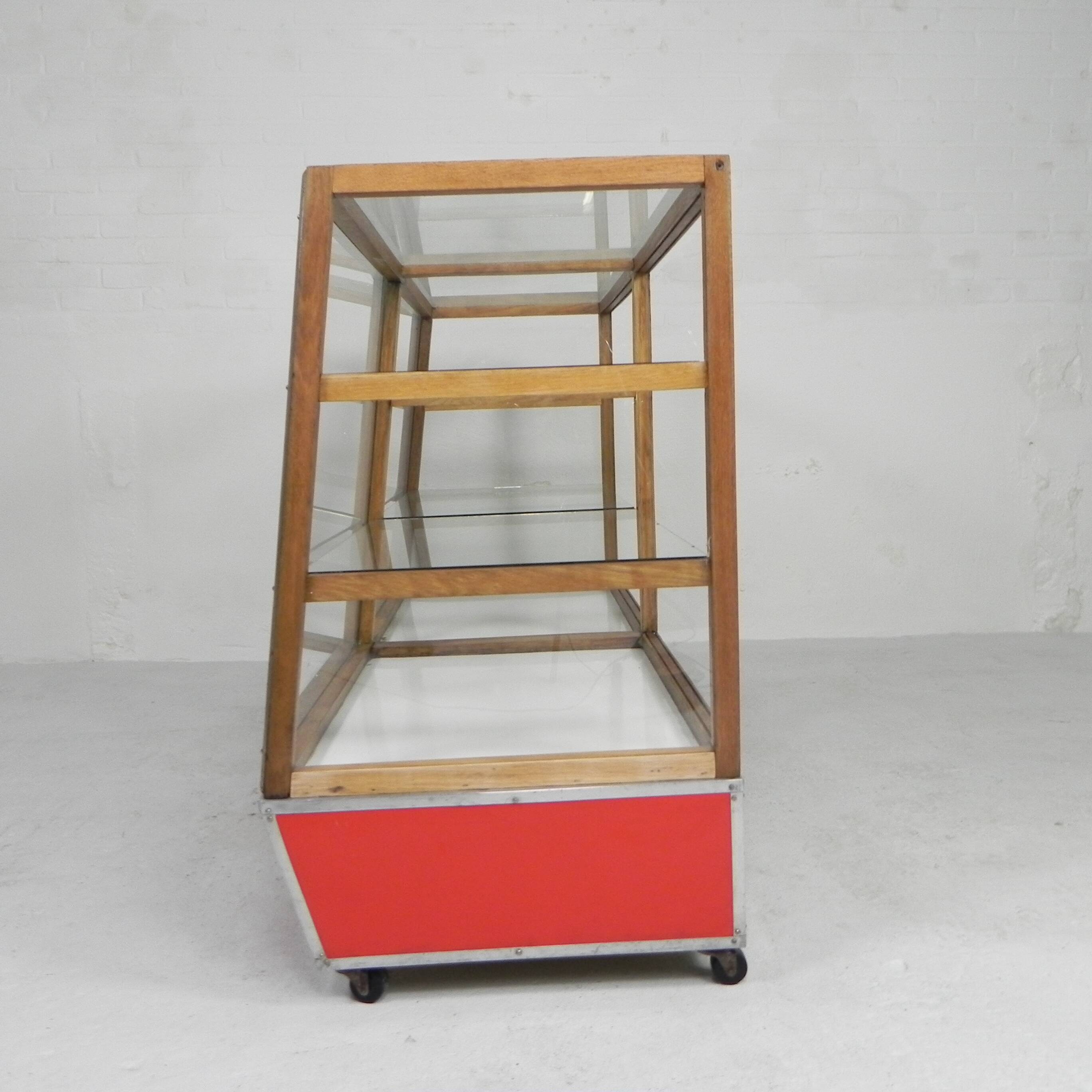 Vintage bakery display case, counter on castors 1950s