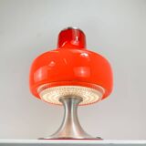 Vintage table lamp, glass shade with aluminium base, 70s