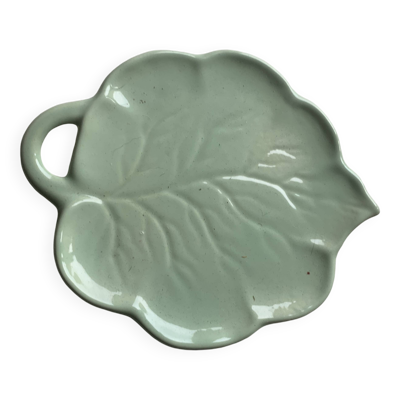 Vide poche, barbotine en forme de feuille verte vintage