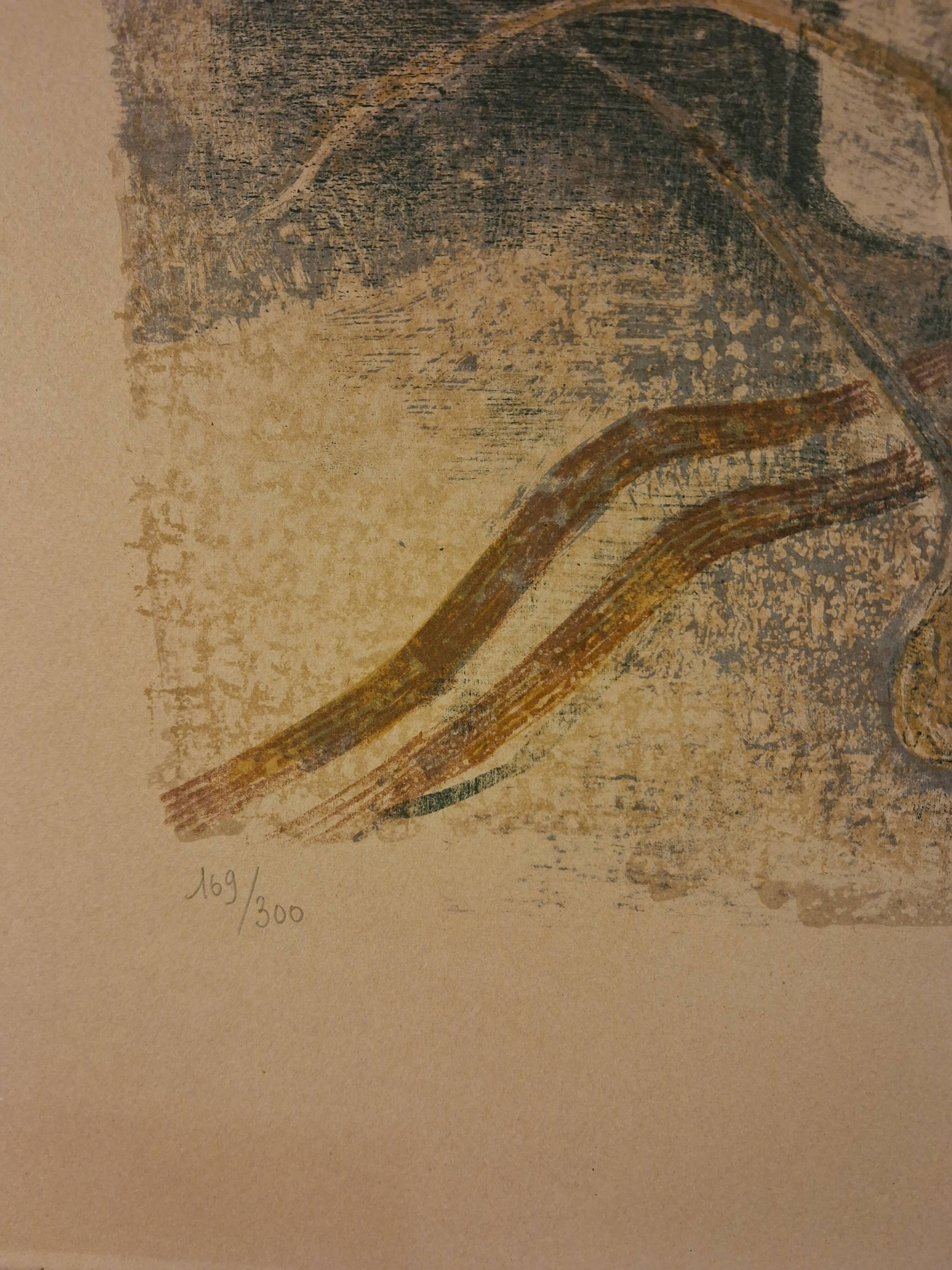 Lithographie en couleur d’André Minaux (1923-1986), nature morte, fruits