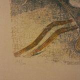 Lithographie en couleur d’André Minaux (1923-1986), nature morte, fruits