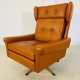 Chaise vintage danoise rétro du milieu du siècle Svend Skipper en cuir cognac des années 60