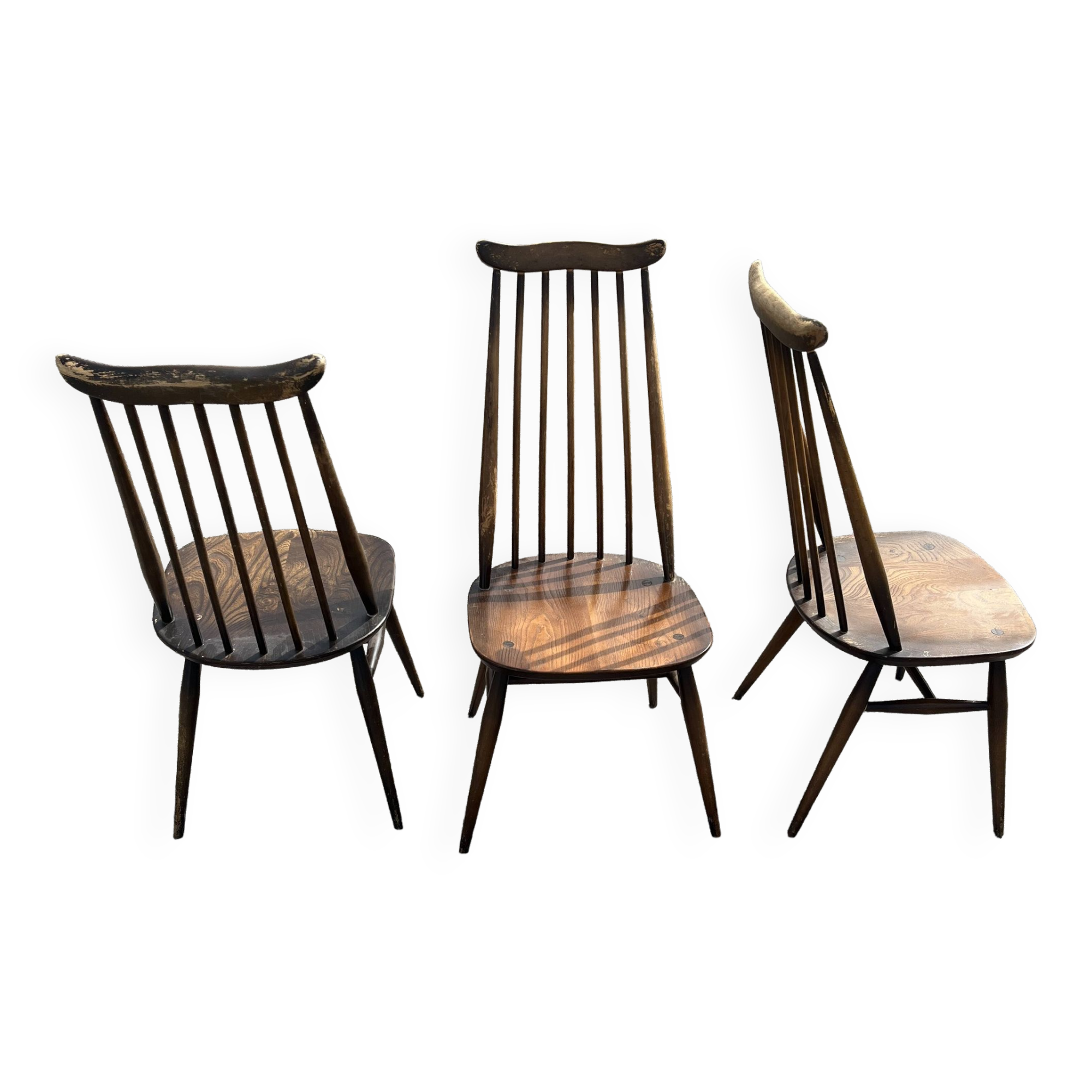 Set of 3 Ercol Goldsmith Scandinavian style wooden chairs