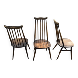 Set of 3 Ercol Goldsmith Scandinavian style wooden chairs
