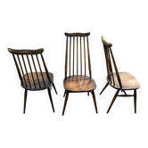 Set of 3 Ercol Goldsmith Scandinavian style wooden chairs