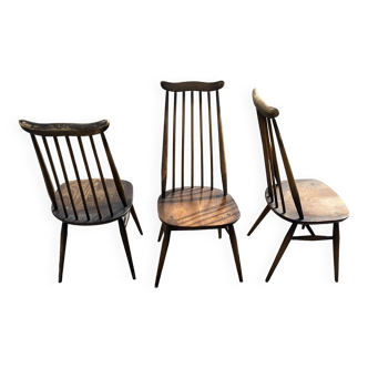 Set of 3 Ercol Goldsmith Scandinavian style wooden chairs