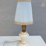 Vintage candlelight vanilla earthenware border gold and rhodoid lampshade pleated azure