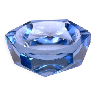 Cendrier en cristal bleu, Crystalex Novy Bor, République tchèque, années 1970.