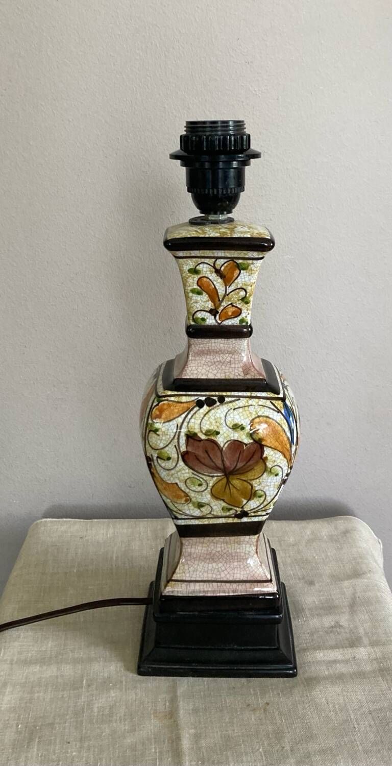 Living room lamp in cracked earthenware style, handmade decoration, 20th century