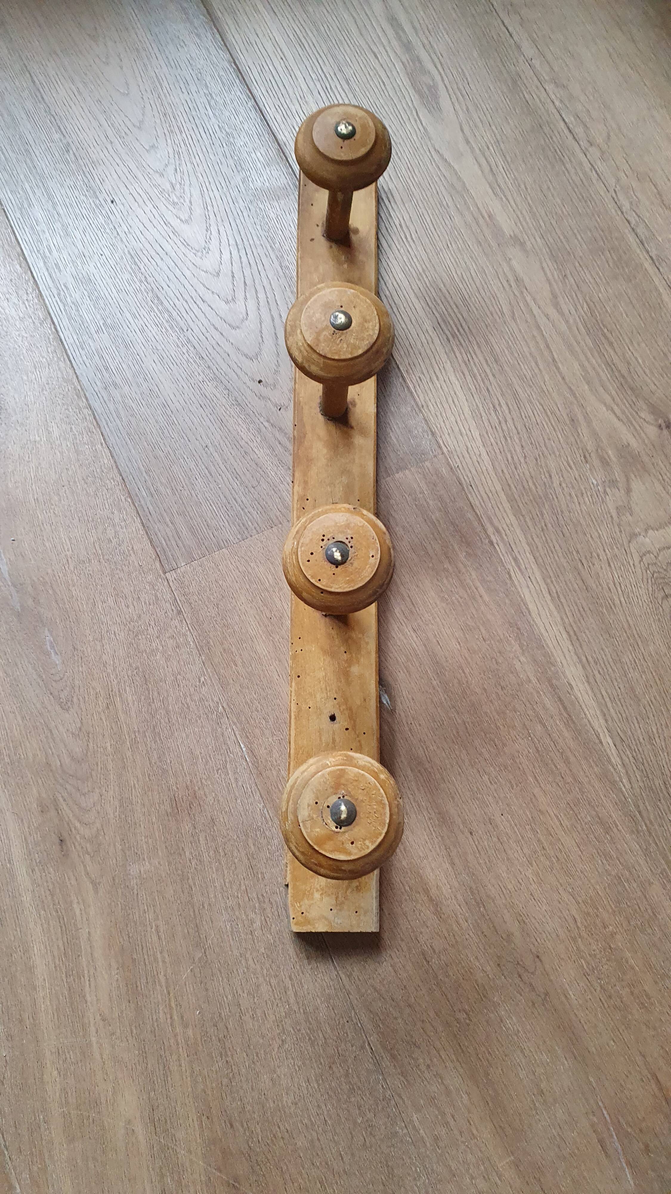 Patère 4 branches en bois tourné vintage