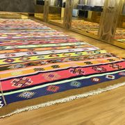 Colorful runner rug, handmade turkish kilim rug with ethnic patterns