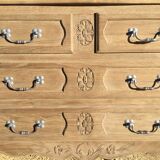 Louis XV style chest of drawers in stripped oak and left in natural wood