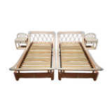 Ensemble lits et tables de nuits en rotin rose