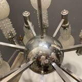 Lustre en verre spoutnik chromé, années 1970