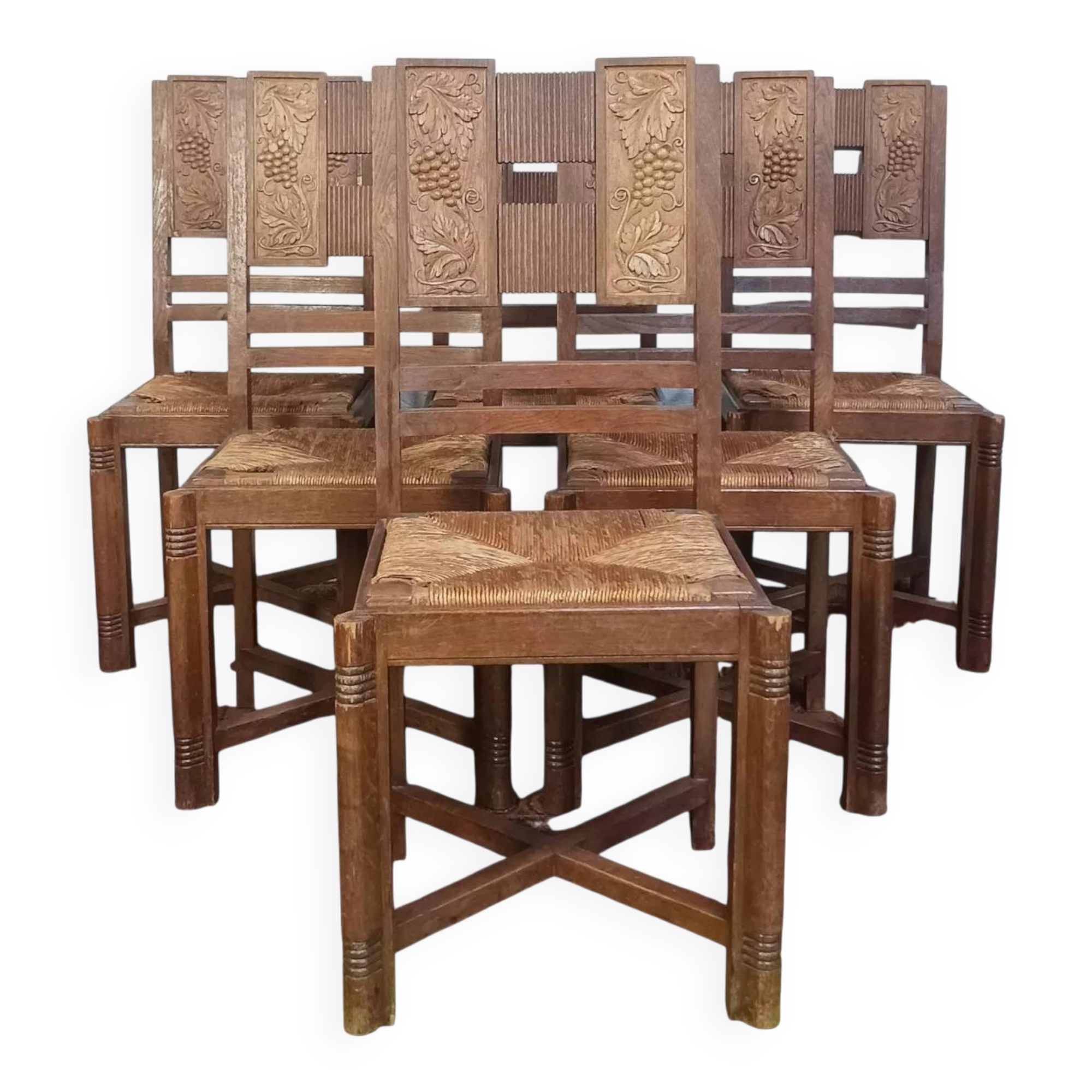 Set of 6 Art Deco oak chairs