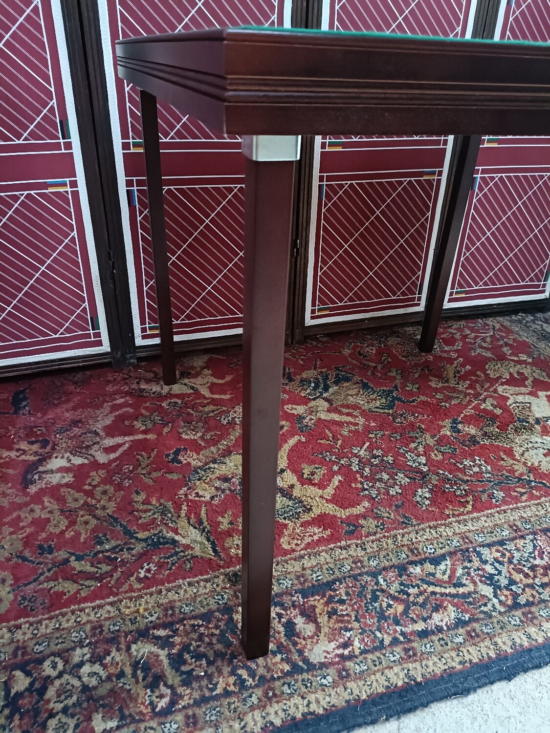 Table de bridge placage acajou et tapis vert, état neuf