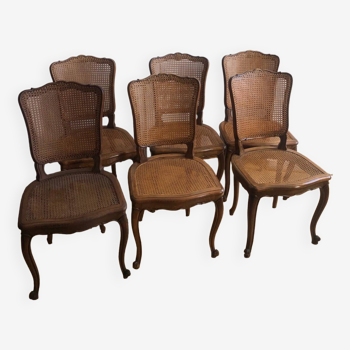 Set de 6 chaises Louis XV Merisier et cannage