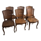 Set of 6 Louis XV chairs Cherry and canework