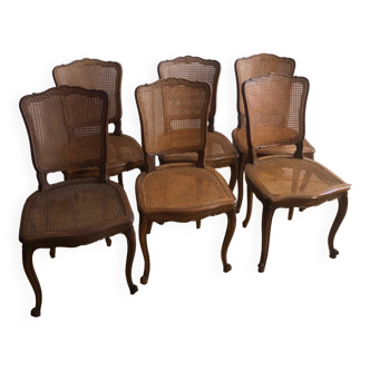 Set of 6 Louis XV chairs Cherry and canework