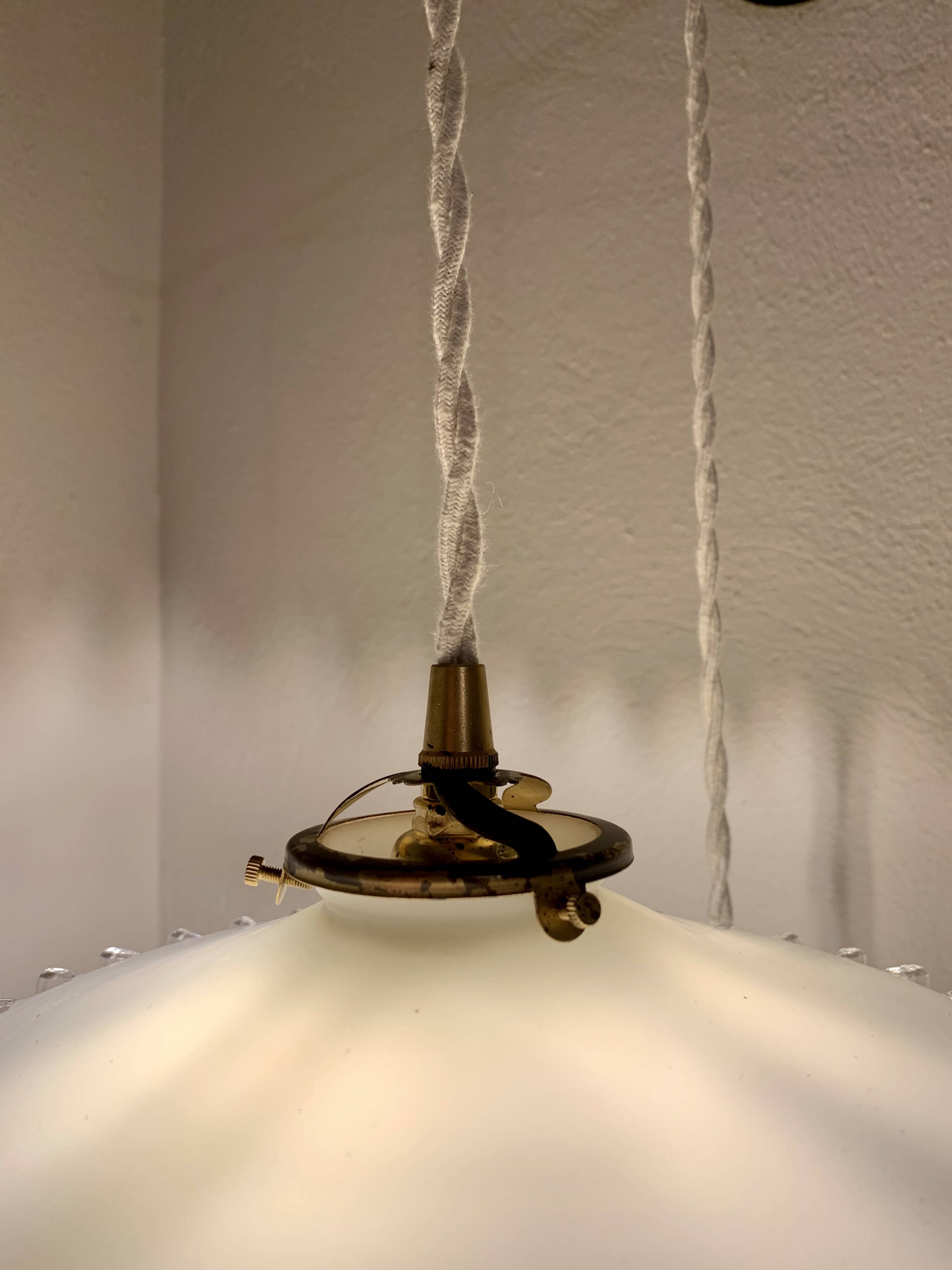 Pair of serrated opaline bistro pendant lights