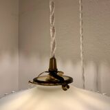 Pair of serrated opaline bistro pendant lights