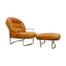 Leather armchair & ottoman, 60s