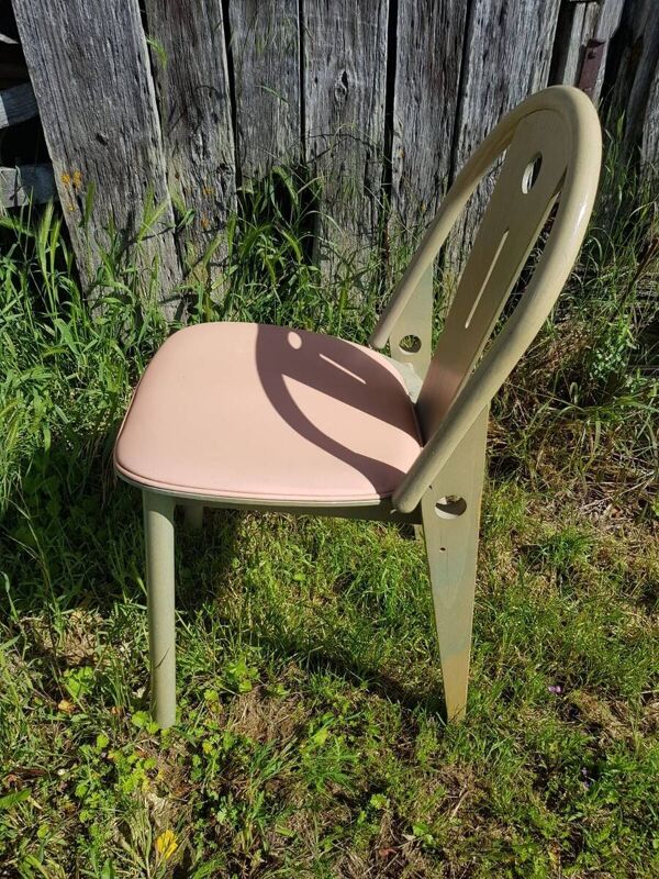 Chaise ancienne baumann modele argos bois vert + assise beige clair 80