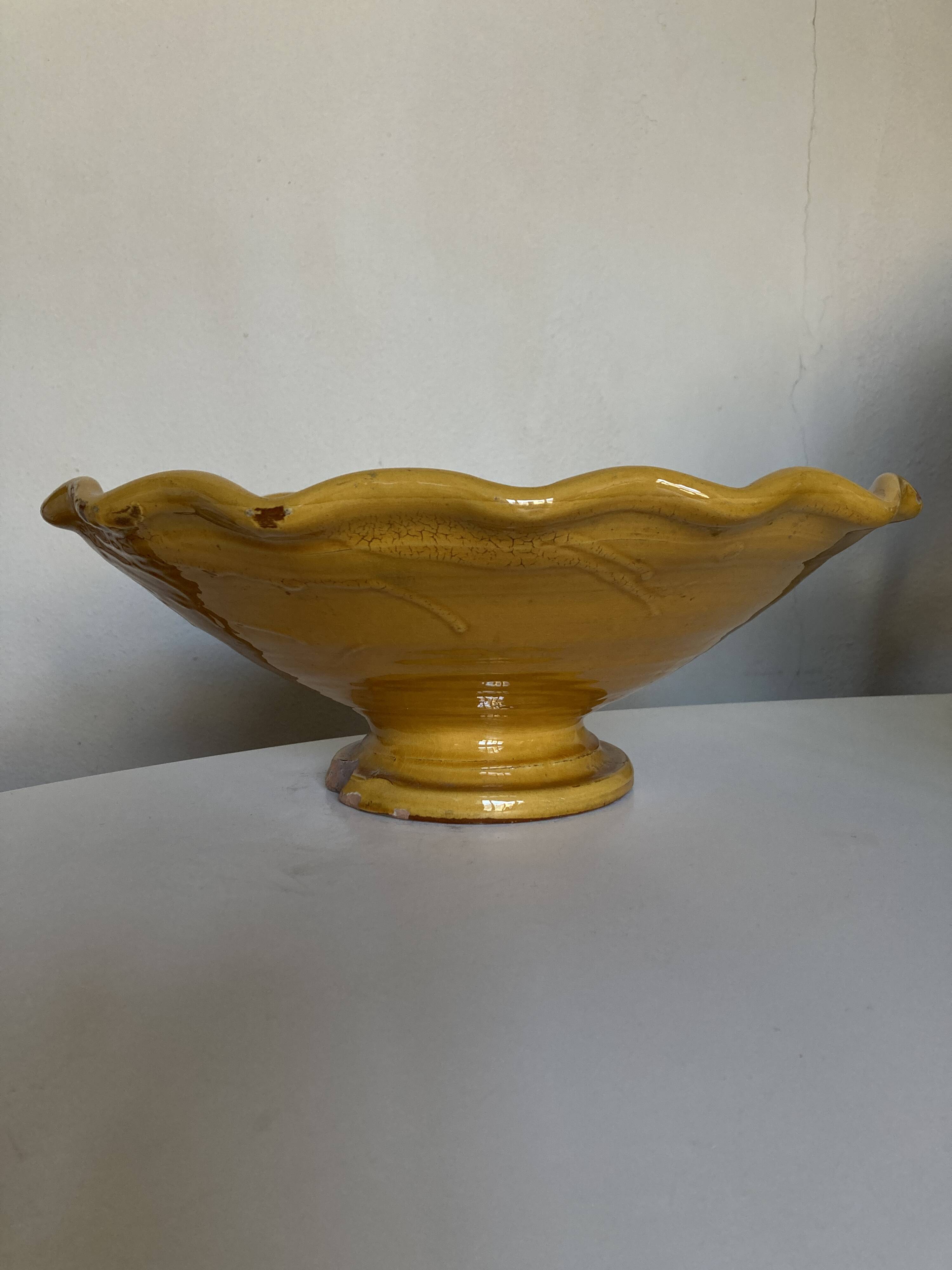 XXXL wavy bowl in glazed terracotta 1950 Provence