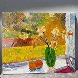 Still life painting with bouquet oil on canvas