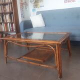 Rattan and glass top coffee table