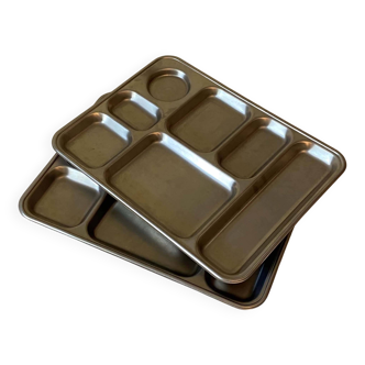 Set of two stainless steel dining trays