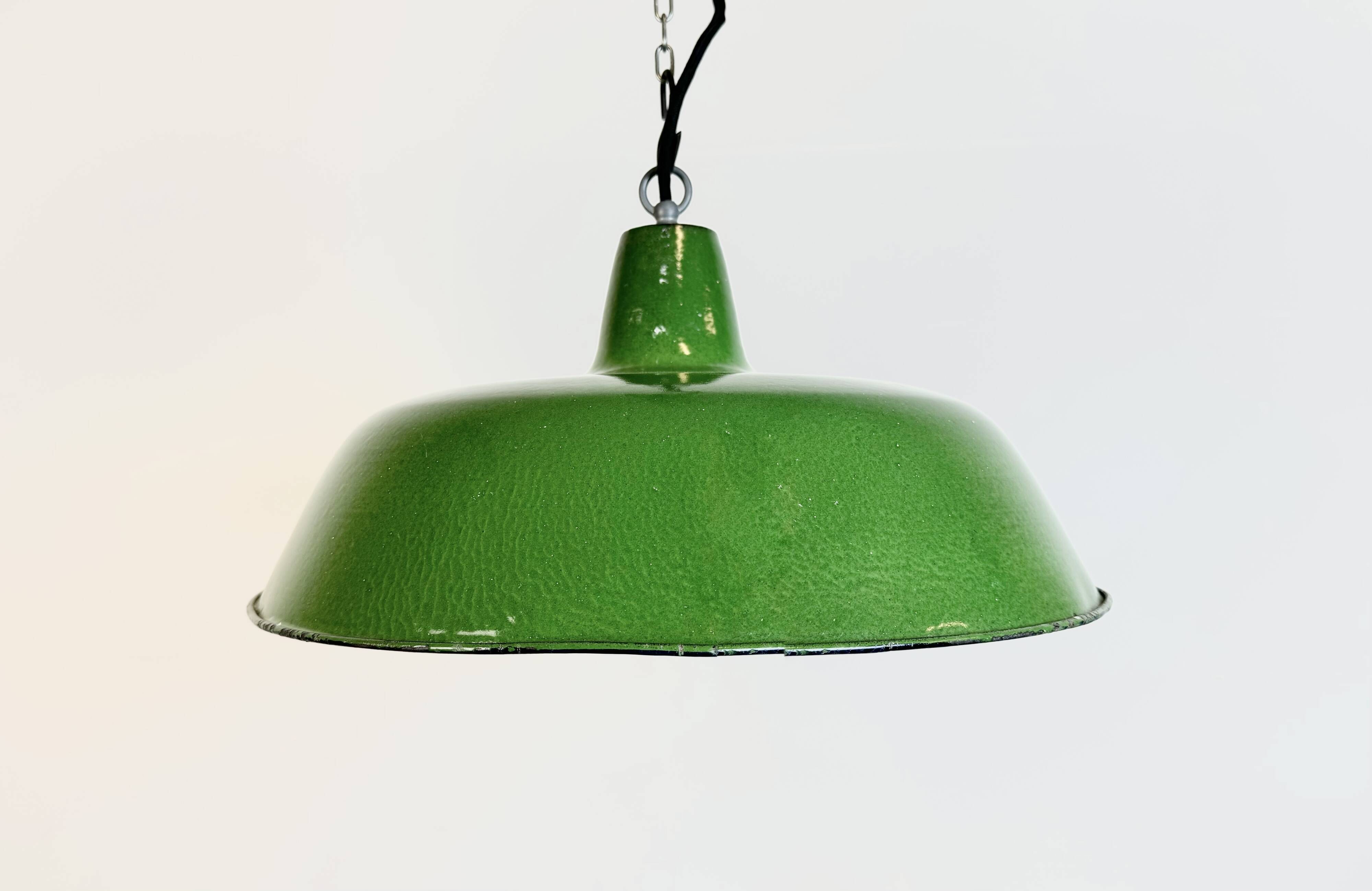 Industrial Green Enamel Factory Pendant Lamp, 1960s