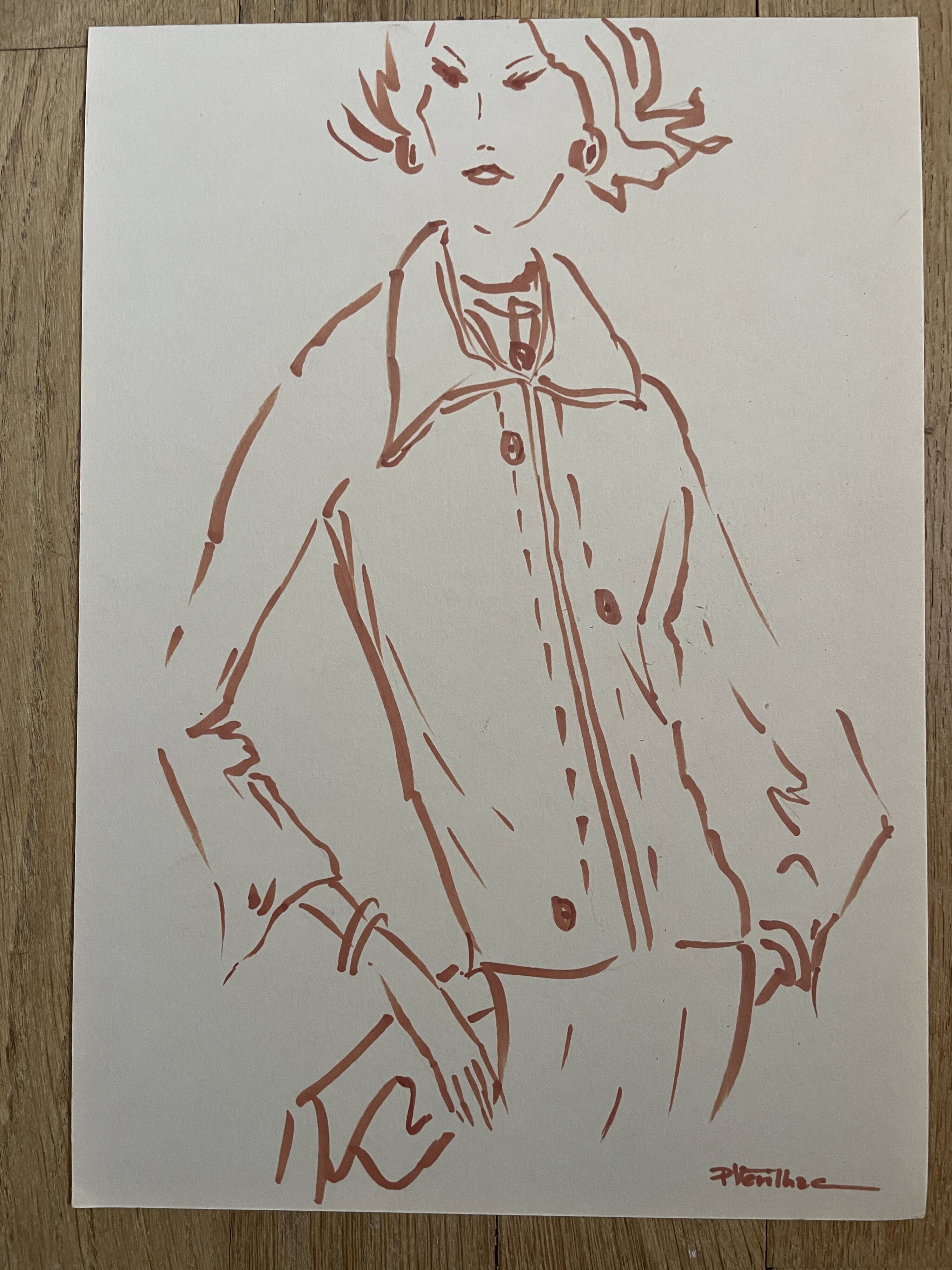 Painting signed in ink fashion engraving "study model of woman's jacket"