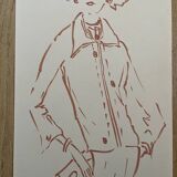Painting signed in ink fashion engraving "study model of woman's jacket"