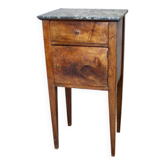 Directoire bedside table in walnut with marble top.