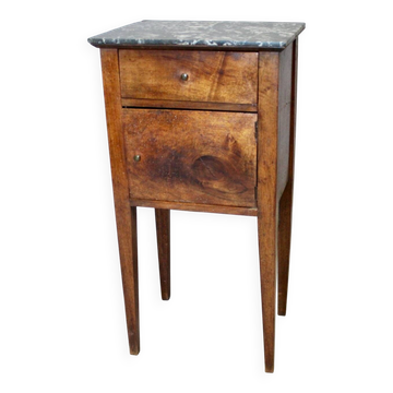 Directoire bedside table in walnut with marble top.