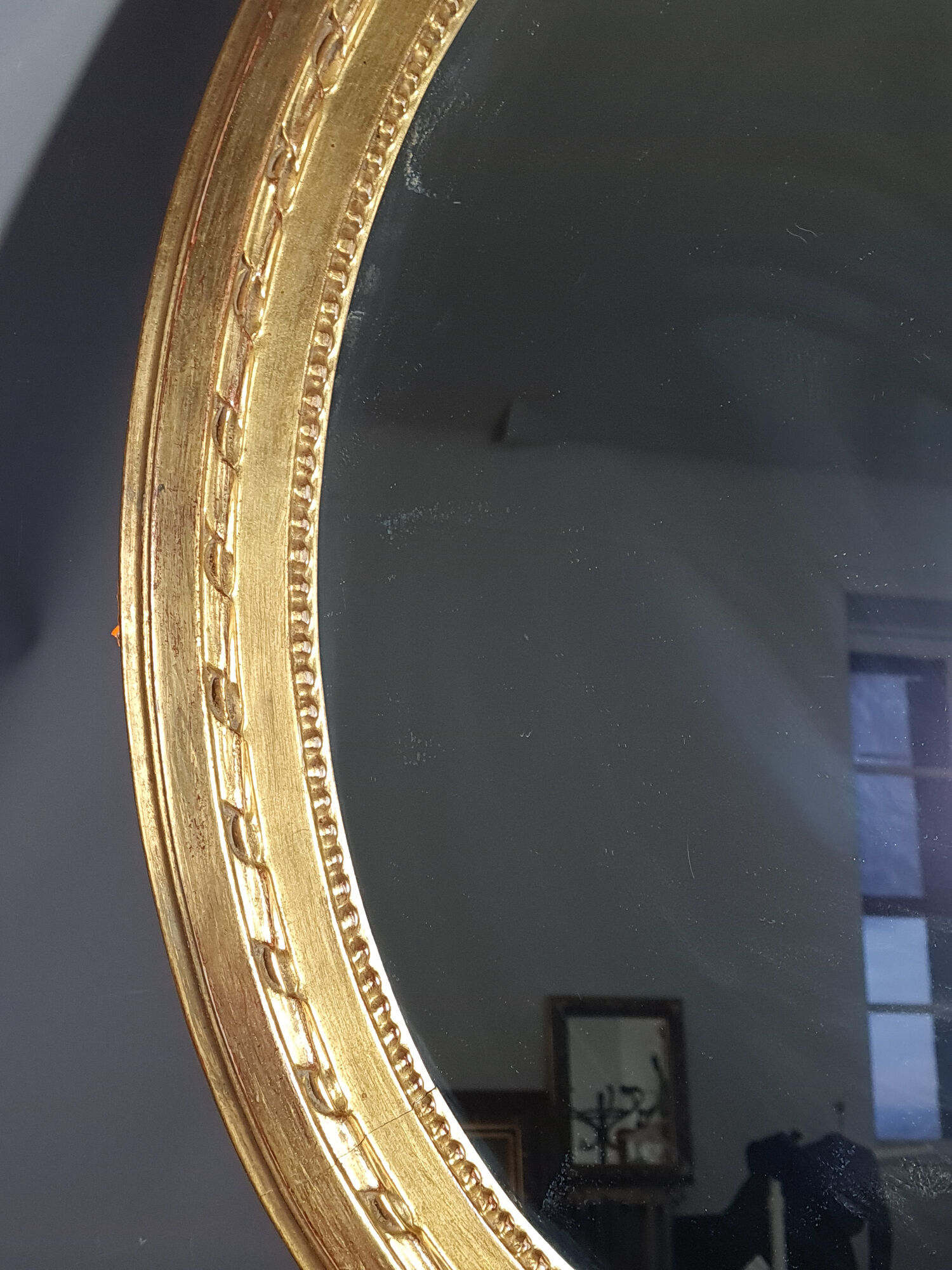 Oval mirror old carved wood gilded gold leaf louis XVI style large format 74x63 cm