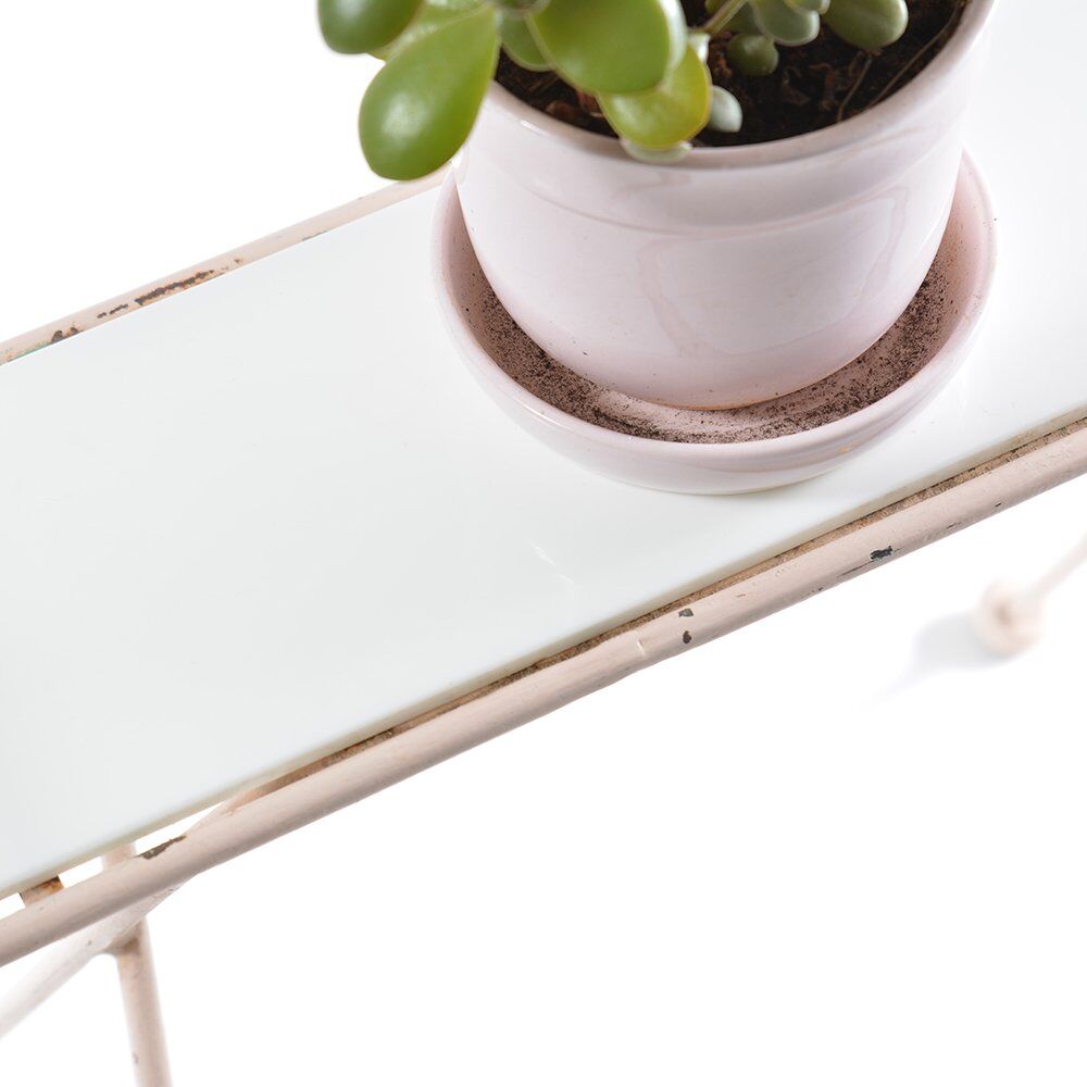 Midcentury Pink Metal Plant Etagere With White Opaline Glass, 1960s