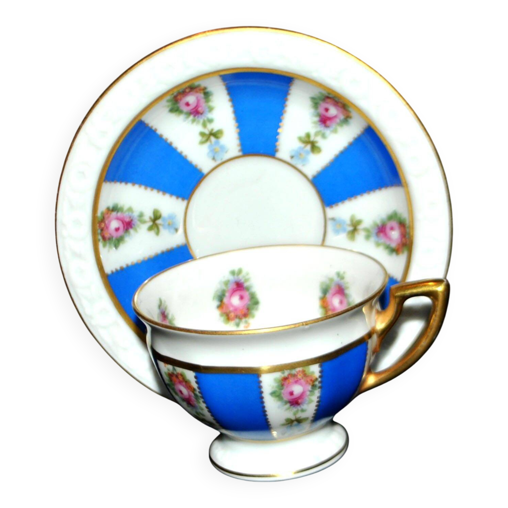 Maria collector's cup in blue and gold German porcelain.