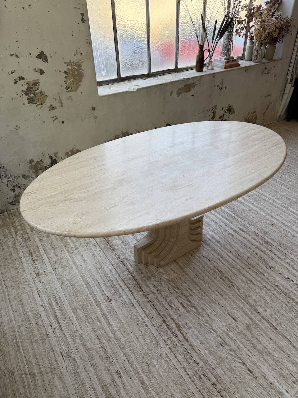 Travertine dining table 1970 Italy Tobia Scarpa