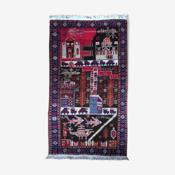 80s Afghan carpet MOTIF WAR RUG 85x155cm