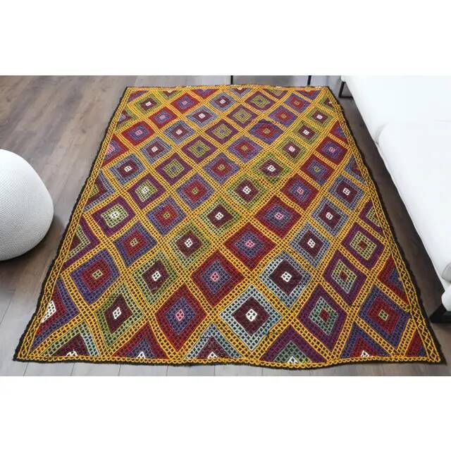 1970s Vintage Turkish Oushak Handmade Wool Cotton Yellow Area Rug 179x237