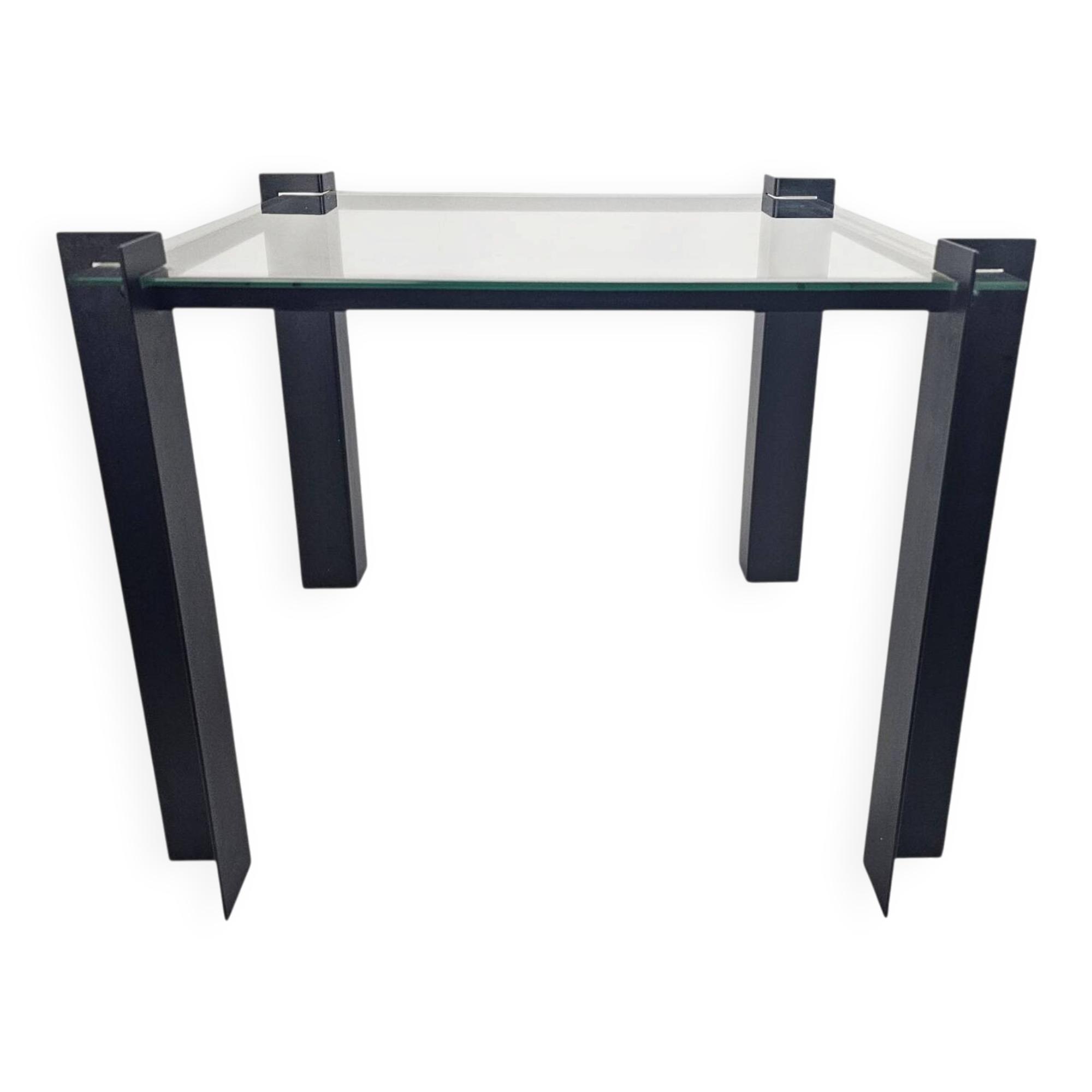 Table d'appoint postmoderne - carrée - en verre - en métal - années 80