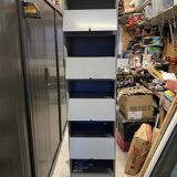 Industrial metal workshop desk storage unit with 10 flaps, 1950s.