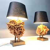 Brass and stone rose table lamps, 1970s
