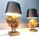 Lampes de table en laiton et pierre rose, années 1970