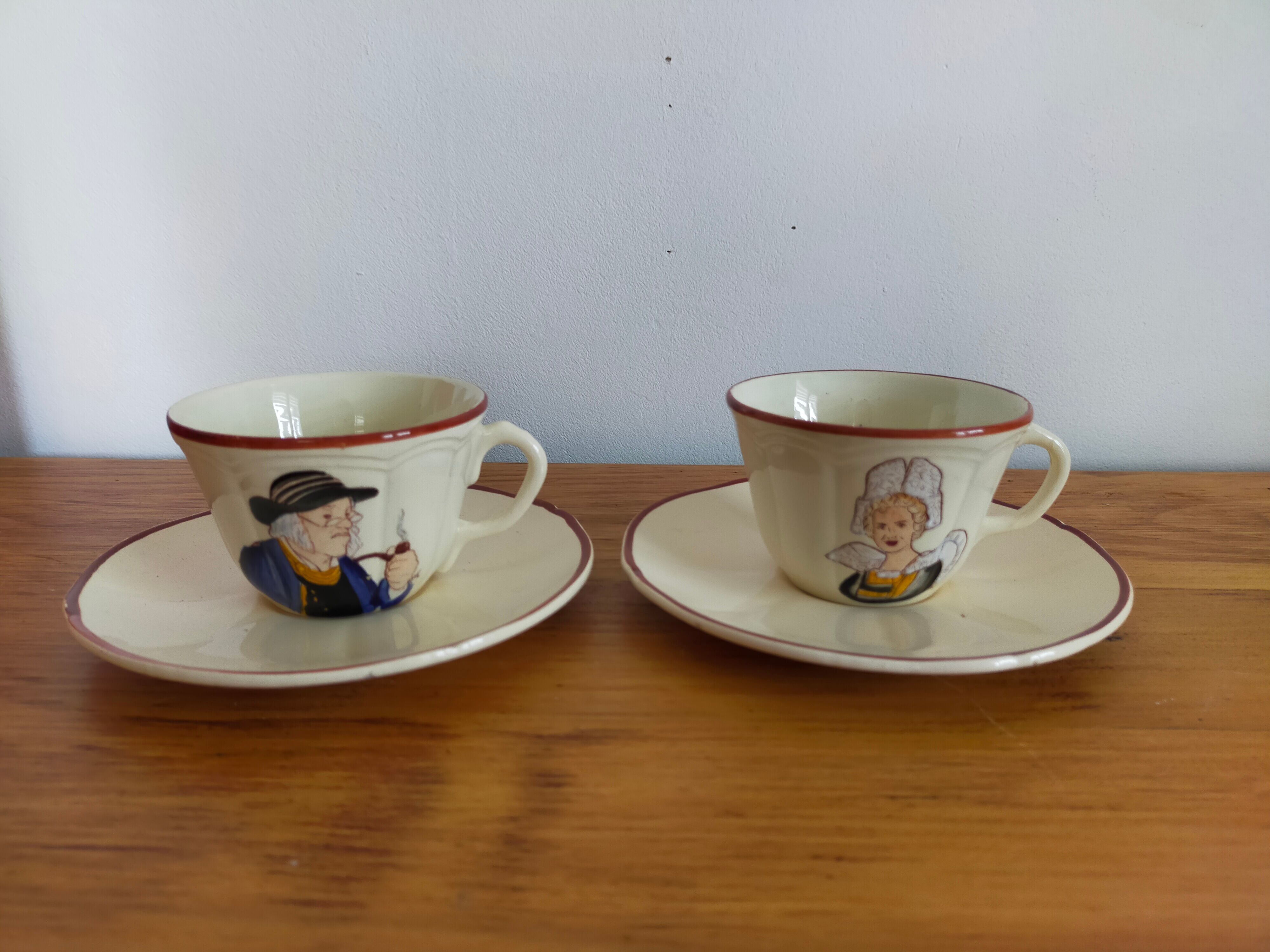 Vintage saucer cups in Breton earthenware