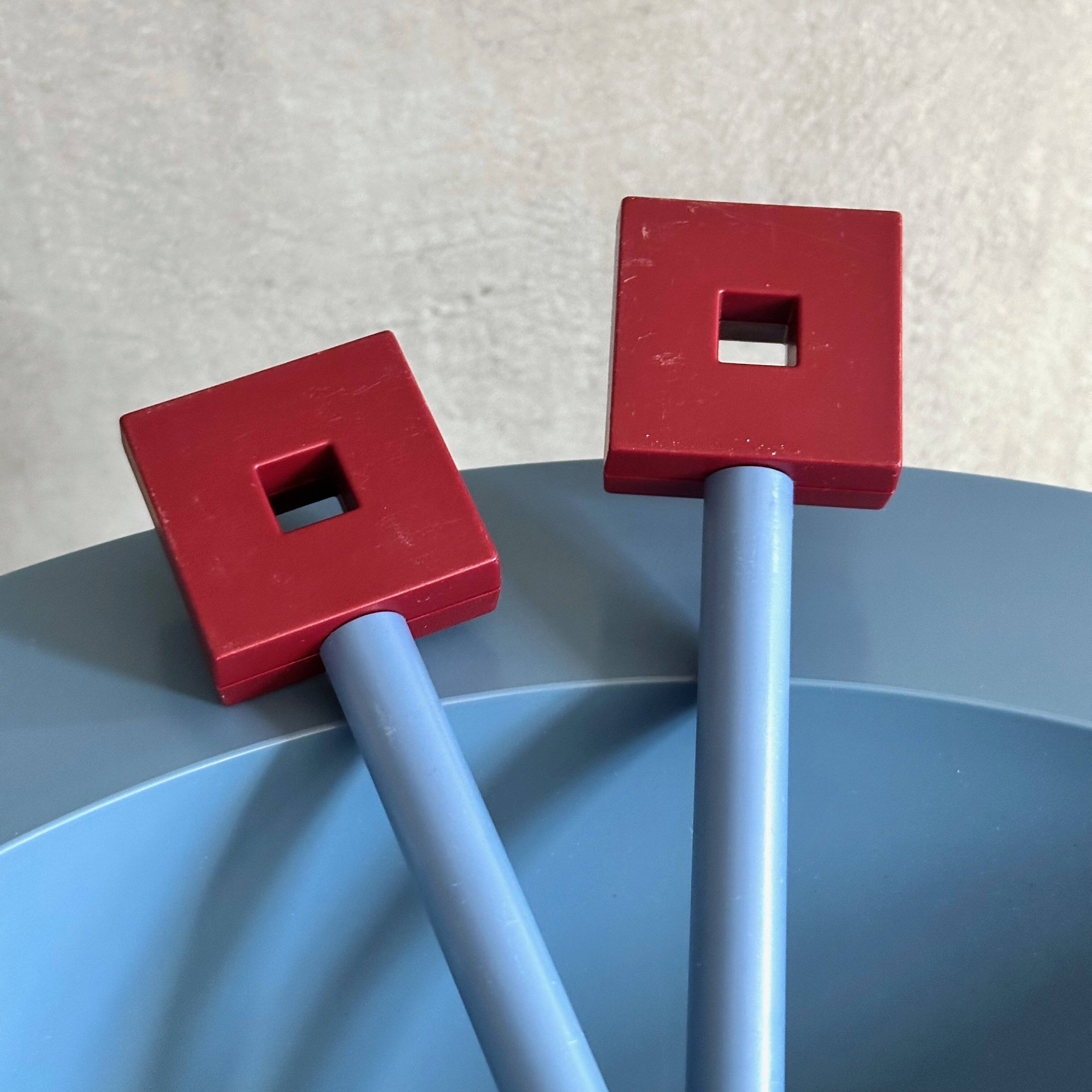 Alessi Euclid salad bowl with cutlery by Michael Graves, 90's