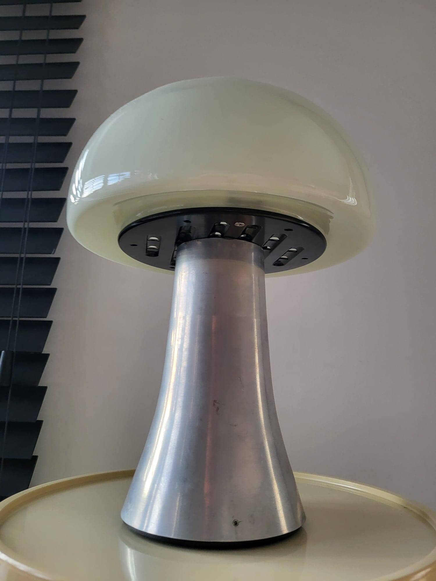 Lampe Mushroom XL, lampe de table lourde en acier inoxydable, années 80