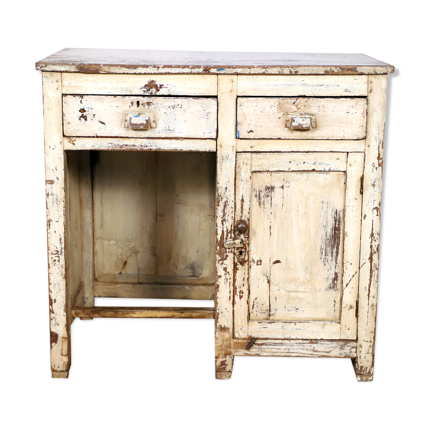 Old Burmese teak desk with original white patina